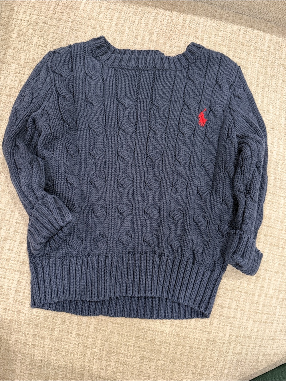 Ralph Lauren Navy Cable Knit Sweater with Red Polo Pony